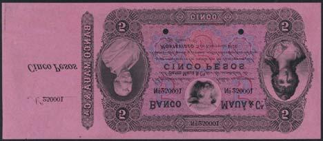 US$800-1,200 417 Banco Mercantil del Rio de la Plata, Montevideo, specimen 20 pesos, 1 September 1873, serial number 21001, black and brown