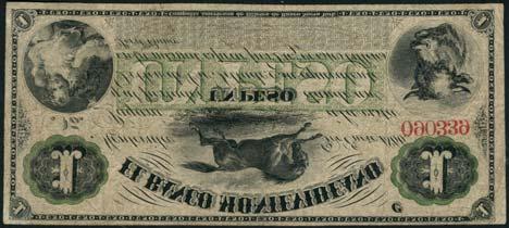 centesimos, 4 November 1865, serial number 179471, black on red underprint, sailor and ships at top centre (Pick S371), repairs, very good to fine, rare US$400-500 420 Banco Navia y