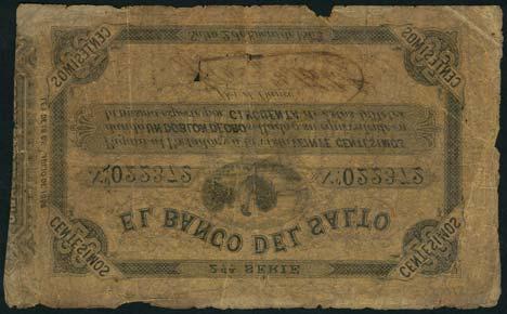 US$500-700 425 Sociedad de Cambios, 480 reis, May 1856, serial number 604, orange, ewe at top centre, manuscript