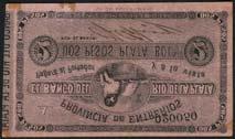 and 10 pesos, 17 March 1894, serial numbers 00464 and 01257, black and tan, value at corners, purple handstamps at right (Pick S1902, S1904), about