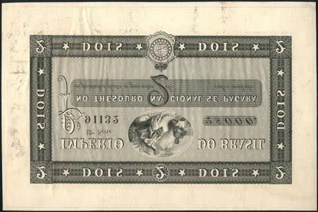 extremely fine or better, the issued note rare (3) US$500-700 131 Imperio do Brasil, 5 mil reis, ND (1860-68), Estampa 5, serial number 28840, black on red
