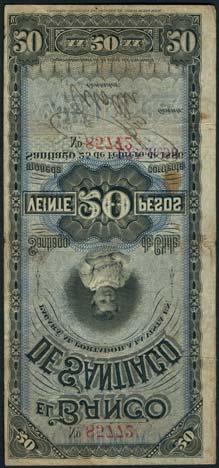 fine, scarce (2) US$500-700 192 Banco de Santiago, Chile, 20 pesos (2), 25 February 1886, serial numbers 63503 and 85772, vertical