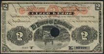January 12, 2018 - NEW YORK 206 El Banco de Cauca, 5 pesos, 16 May 1881, serial number 1950, pale yellow, orange and black, military man at centre, cherub at left, maiden (Abundance) with cherubs at