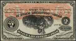 January 12, 2018 - NEW YORK 220 El Banco de Panama, 1 peso, 18- (1869), red serial number 10012, black and green, A.