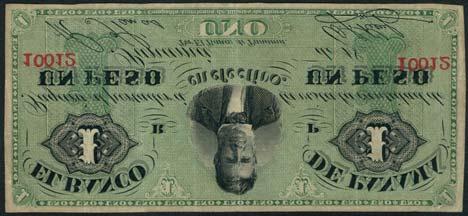 pinholes at top right, very fine, rare US$700-900 221 Banco Prendario de Soto, a part issued 5 pesos, ND (1884), green serial