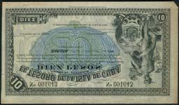 January 12, 2018 - NEW YORK 264 El Tesoro de la Isla de Cuba, remainder 10 pesos (2), 12 August 1891, serial numbers 009516 and 091643, black on blue