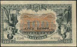 remainder 100 pesos (2), 12 August 1891, serial numbers 17342 and 16664, black on blue and orange underprint, shepherd and sheep at left, maiden at