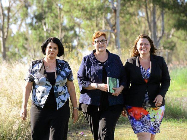 Amberley project to create 3500 civilian jobs Joel Gould 8th Apr 2016 Minister for Defence Marise Payne (centre) with Senator Joanna Lindgren (left) and LNP candidate for Blair Teresa Harding AN