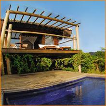 Accommodations are in Bali style thatched bungalows with their own private pool or whirlpool.