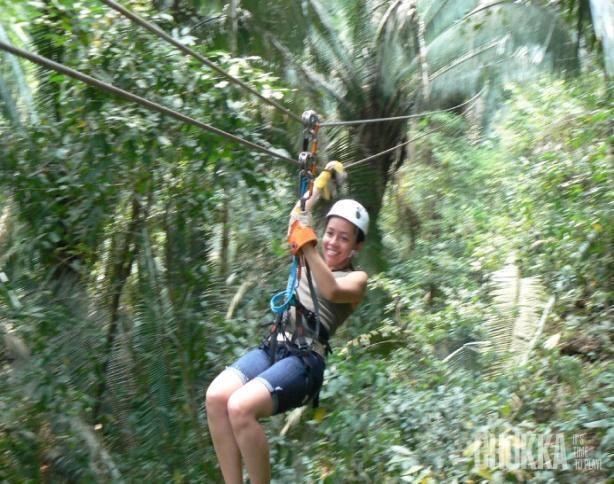 When we reach Manatee Lookout we board a private bus with a guide who takes you to Jaguar Paw. At Jaguar Paw, you travel through the jungle to the Zip Line, where you climb to the first platform.