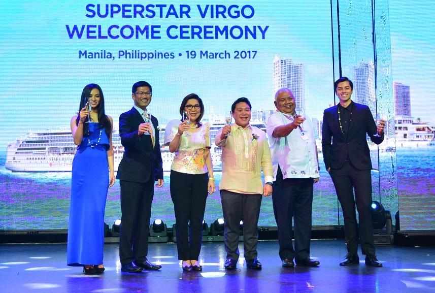 Mar 19: Toasting ceremony to celebrate SuperStar Virgo s Inaugural Homeport Deployment in Manila, the Philippines. (Left to Right): Star Cruises Philippines Brand Ambassador Kylie F, Verzosa, Mr.