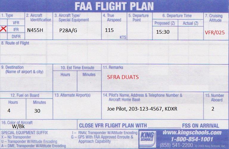 SFRA Flight Plans (General) Check IFR This