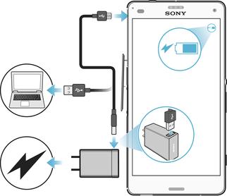 Батерија и одржување Полнење на уредот Секогаш користете оригинален полнач на Sony и USB кабел наменет за специфичниот модел на Xperia.