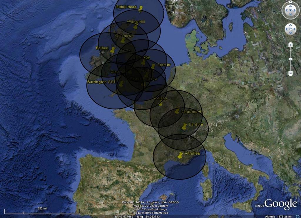 Figure 10: Radar coverage 3.1.4. These radars permit to cover all the UK, and most of the European core area. Western part of France is not covered. 3.1.5.
