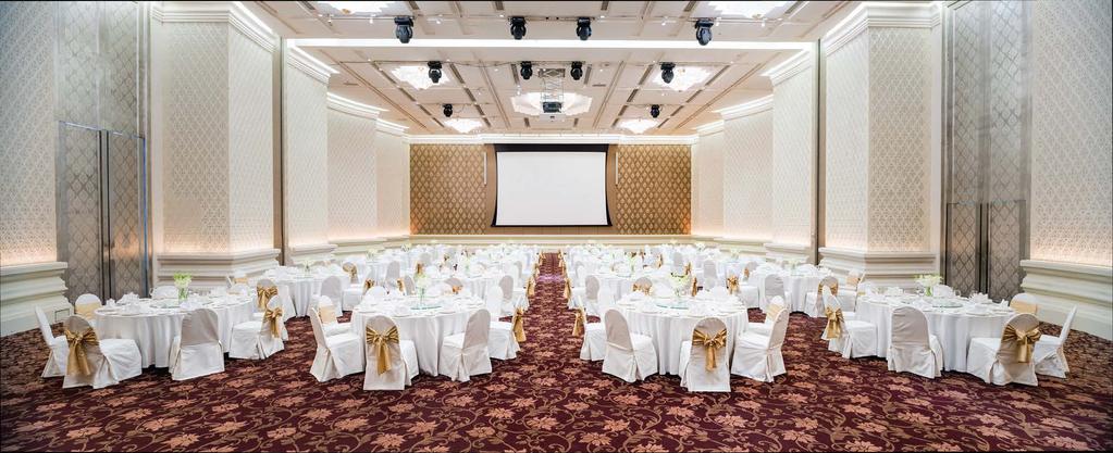 THE INFINITY BALLROOM Located directly opposite, the Infinity ballroom, with its 600-guest capacity, can be divided into 2 rooms with in-function and post-function An impressive 600 sq.m. with ceiling height 7.