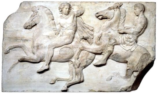 The frieze (carved in low relief) ran high up around all four sides of the building inside the