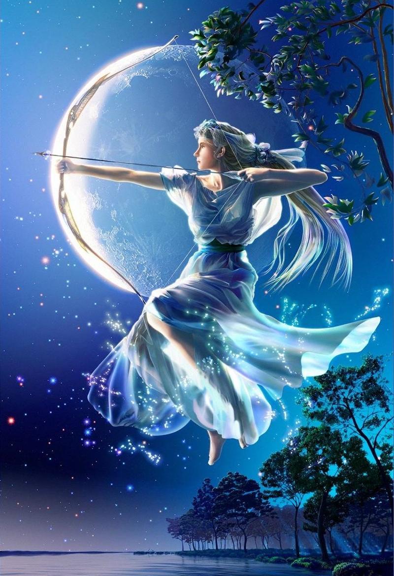 Artemis Goddess of the woods, moon, and the hunt Symbols are a silver bow and arrow