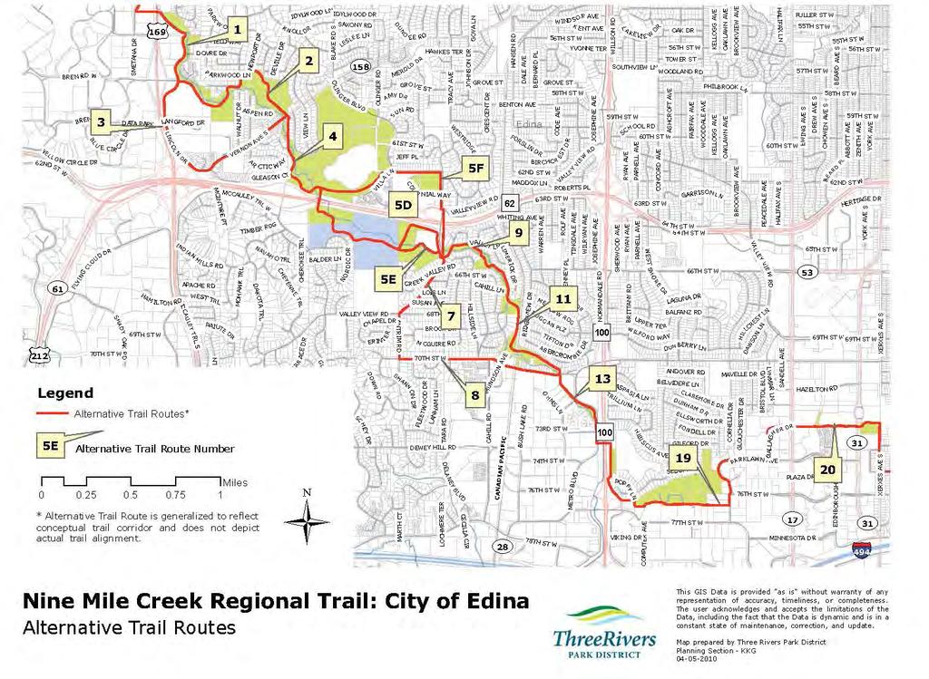 Section II Planning & Public Process Figure 4 Spring 2010 Alternative Trail Routes through Edina Source: Three Rivers Park District Monday, March 9, 2009.