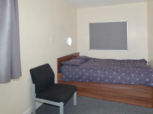 The bedrooms themselves comprise of a single or double bed with a single wardrobe, plus wall mounted desk/work area, with telephone and TV/internet cabling provision.