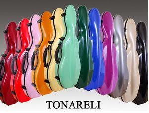 00 $249.00 The Tonareli cello shaped fiberglass violin cases are an affordable and stylish case to protect your prized instrument. Same climate control as the oblong model.
