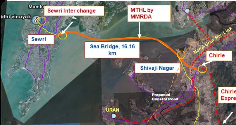 Mumbai Trans Harbour Link 6 lane sea link Length : 16.