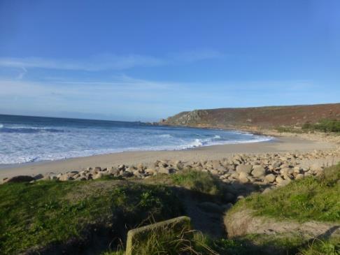 Further on keep left to stay on the official coast path and follow around the headland to Sennen Cove Beach (adder breeding area on left) If tide is out then