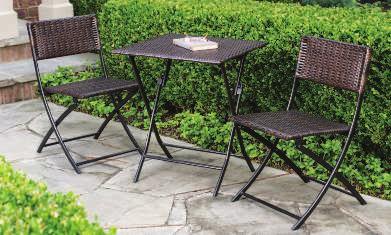 Lake James Wicker LAKE JAMES BISTRO SET The unique enameled stone table top gives an enchanting illusion of inlaid pebbles, but with a smooth finish for serving beverages and