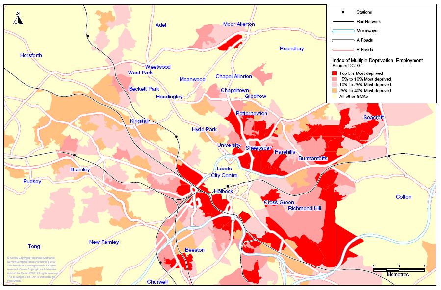 The maps show that parts of East and South Leeds are the most deprived including