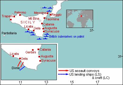 The destroyer next escorted convoys between New York and Panama, and Norfolk and Casablanca, until Joining the "Dime" attack force, (Task Force 81), screening for the invasion of Gela, Sicily.