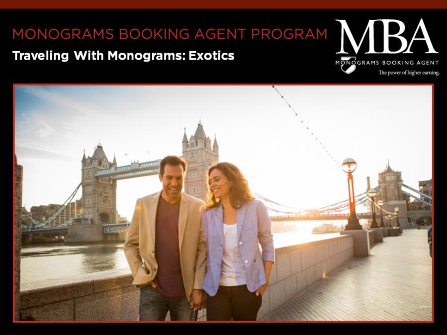 Welcome back to the Monograms Booking Agent Program.