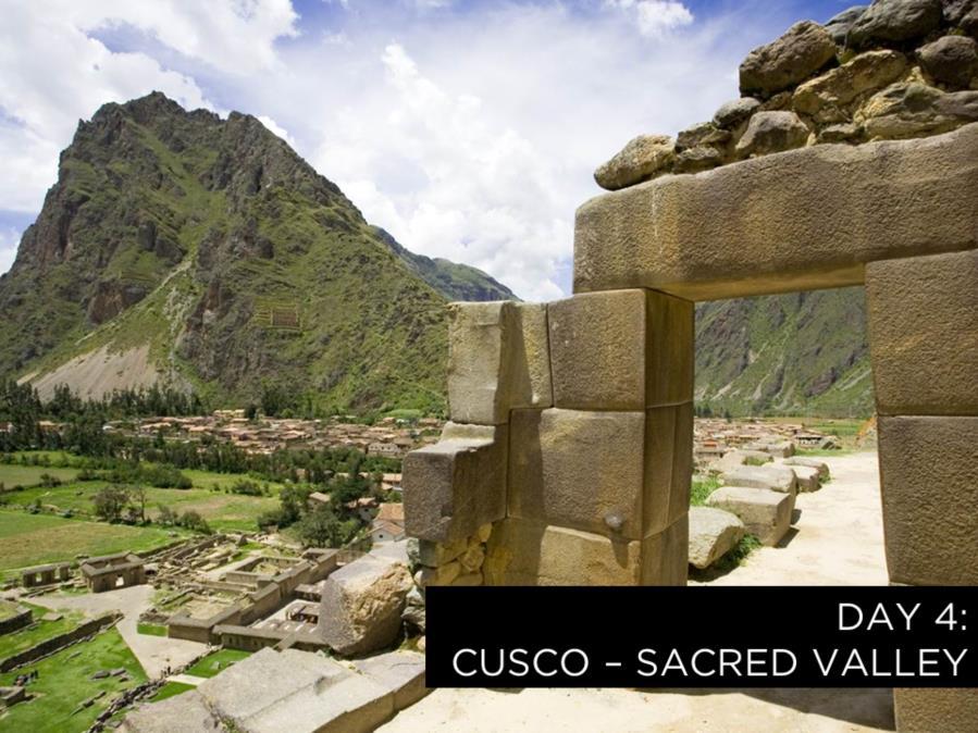 Day 4 After breakfast, your clients will enjoy an included excursion to Pisac and Ollantaytambo (olie on tay tambo). Travelers will be picked up in the lobby at 9:00am for their included sightseeing.