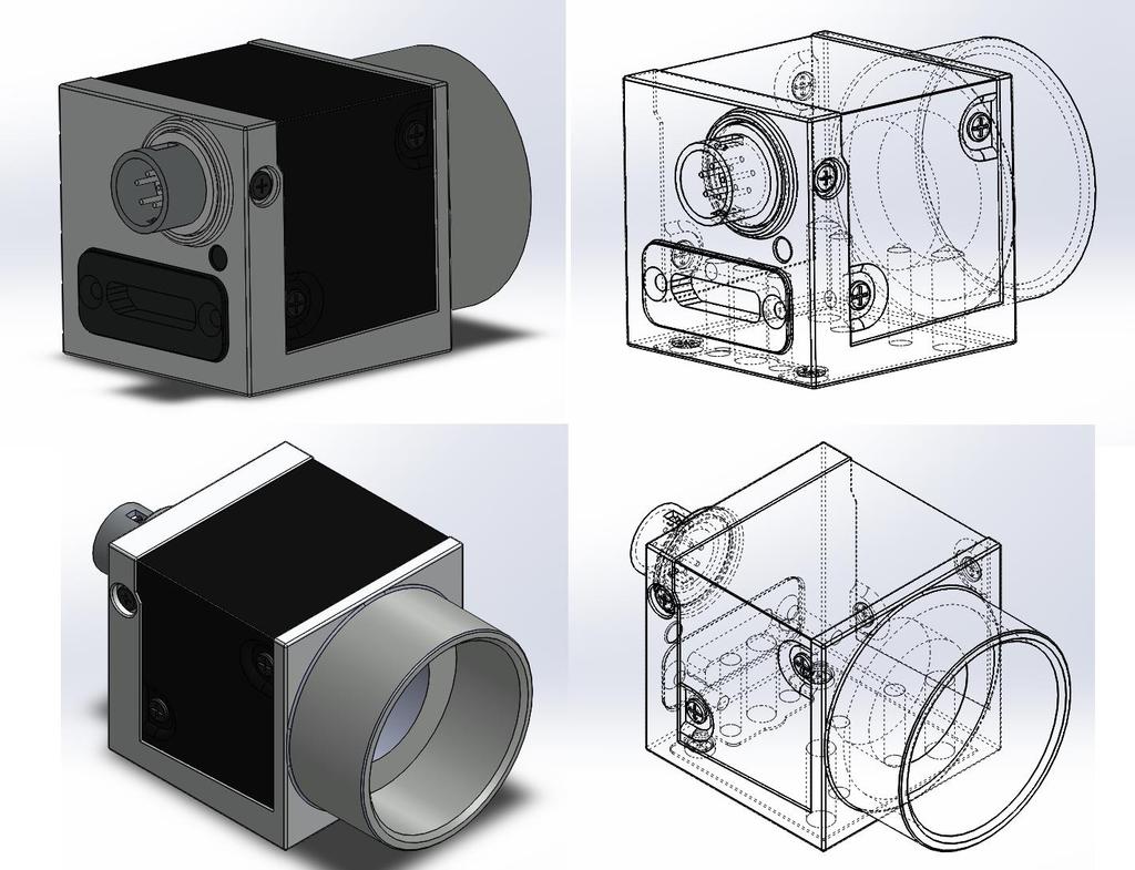 12. Konstrukcija Nakon odabira komponenti slijedi izrada 3D modela konstrukcije. Svi modeli rađeni su u SolidWorks-u i napravljeni po mjeri. 12.1. Kamera Prvo slijedi izrada kamere aca2500-14uc (Slika 39.