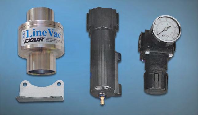 6 s include a Line Vac, mounting bracket, filter separator and pressure regulator (with coupler). Sound levels for the individual Line Vac units are not provided.