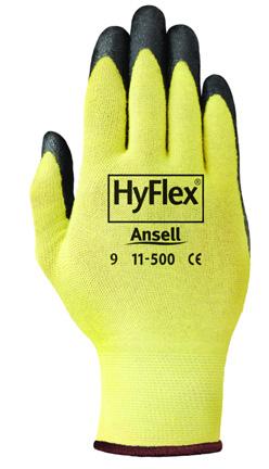 25 SM (7) - XL (10) HyFlex 11-500 Light Duty A foam nitrile coating on a DuPont Kevlar liner delivers excellent cut protection when working with sharpedged materials.