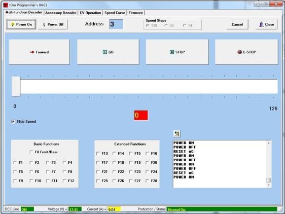 6. Fereastra principala a programului Programul porneste cu fereastra principala Multi-function decoder, in care este accesibil panoul virtual de comanda.
