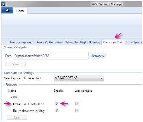 under Corporate Data, Corporate file Settings, Feature and