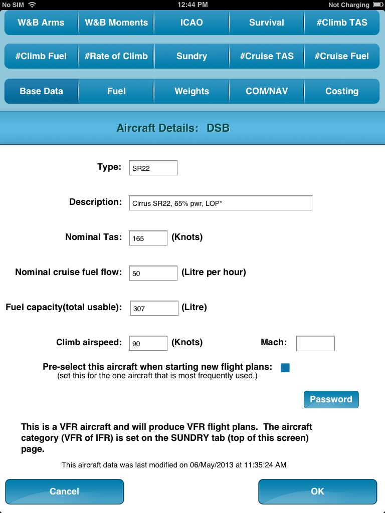 enter the aircraft data in normal operating configuration and then use the Copy Aircraft button.