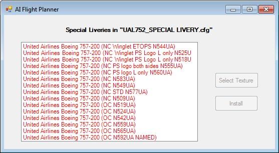 is identified and verified to contain special livery information, a dialog similar to the above will be displayed, containing a list of all the special liveries in the file.