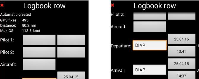 - Show tracks on map: allow displaying the track; - Edit: open logbook row; - Merge with next row: allows merging rows; Note1: to merge row,