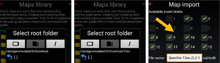 Select tiles to import, zoom