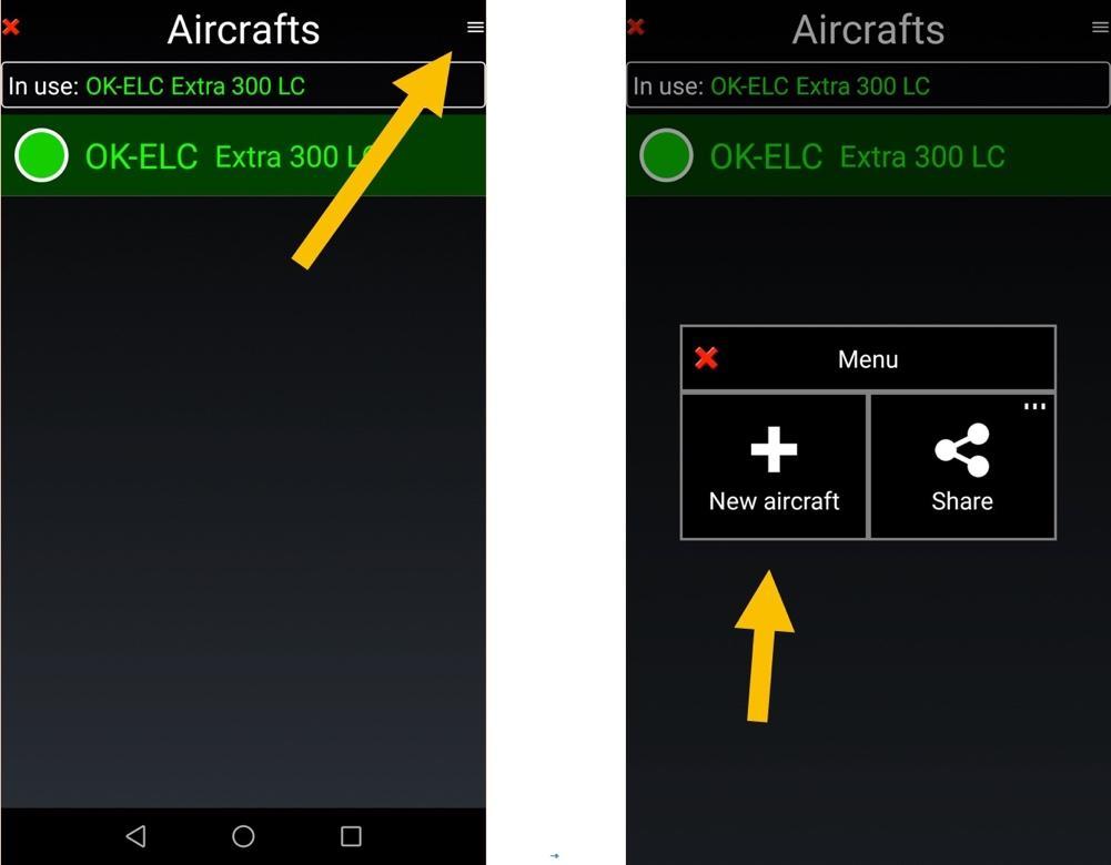 Select Share to import or export aircraft settings.