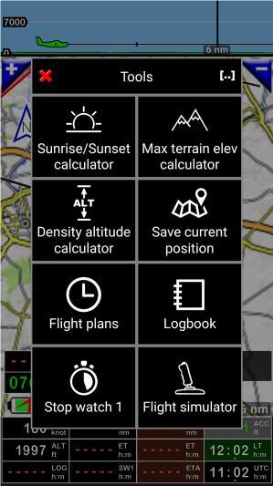 7.3.2 Tools menu - Sunrise / Sunset calculator: Calculate Sunrise and Sunset hours for any point of the world; o Note 1: if you select Sunrise and Sunset calculator directly from the moving map,