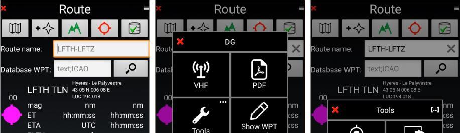 9.1.1.1 Sorting routes items and additional information On route detail, long tap on any WPT name call a menu allowing to perform some operations: - VHF: display VHF frequencies related