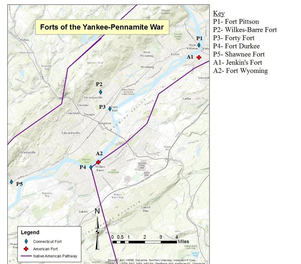 Close up map of the Yakee-Peamite War forts cotaied