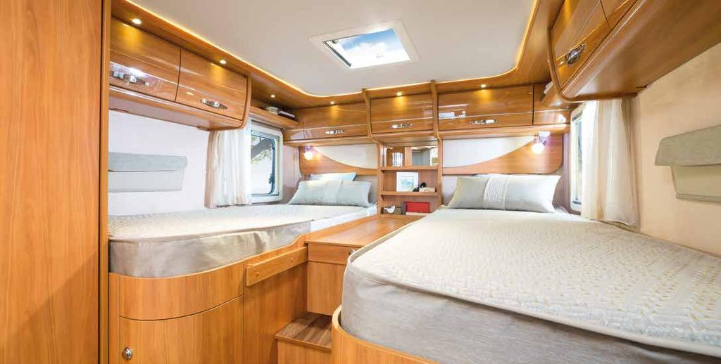 with twin beds and all-round overhead storage cupboards. Ample headroom.
