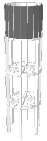 Bài tập 13: Tính tháp nước bêtông cốt thép. Chiều cao chân tháp 9m (chia làm 3 đoạn), có 6 chân cột, dầm giằng chéo và giằng xung quanh (như hình bên).
