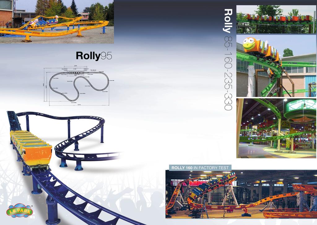 RIDE PERFORMANCE Cycle Time: 45 sec Maximum Train Speed: 8 mt/sec TRACK CENTRE DIMENSIONS Length: 40,3 mt Width: 21 mt Height: 6,2 mt Track length: 160 mt ELECTRICAL SPECIFICATIONS Voltage: