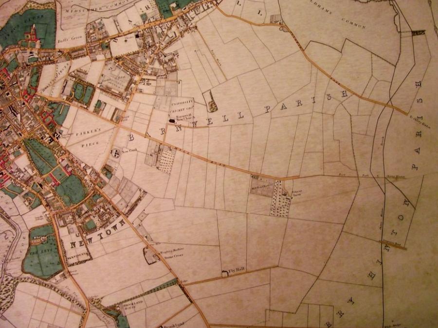 1830: Showing Mill Road as a country track surrounded by fields - from