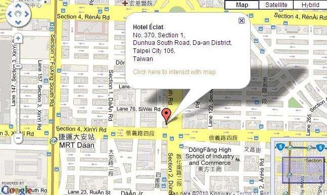 Location Map The hotel is in the heart of the fashionable Da-An district close to world-famous landmark tower