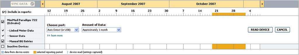 Provera podataka sa ure aja 1 Pogledajte oblast kalendara podataka u radnom prostoru Reports (Izveštaji) da biste videli da li se period izveštavanja preklapa sa podacima sa ure aja (pogledajte